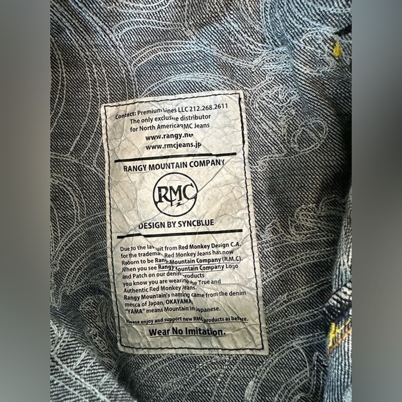 RMC rangy mountain company jeans men’s 42 SyncBlue design Tokyo Japan red monkey - Picture 13 of 14